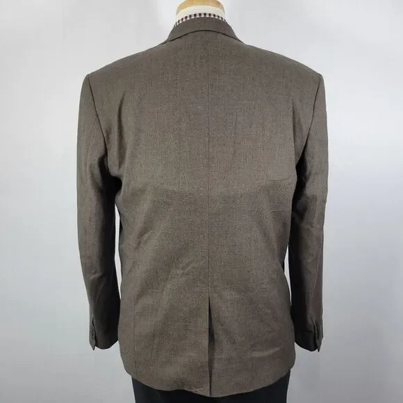 H&M Men's Flannel Sport Coat Blazer Two Button Brown Poly Blend‎ Regular Fit 42R